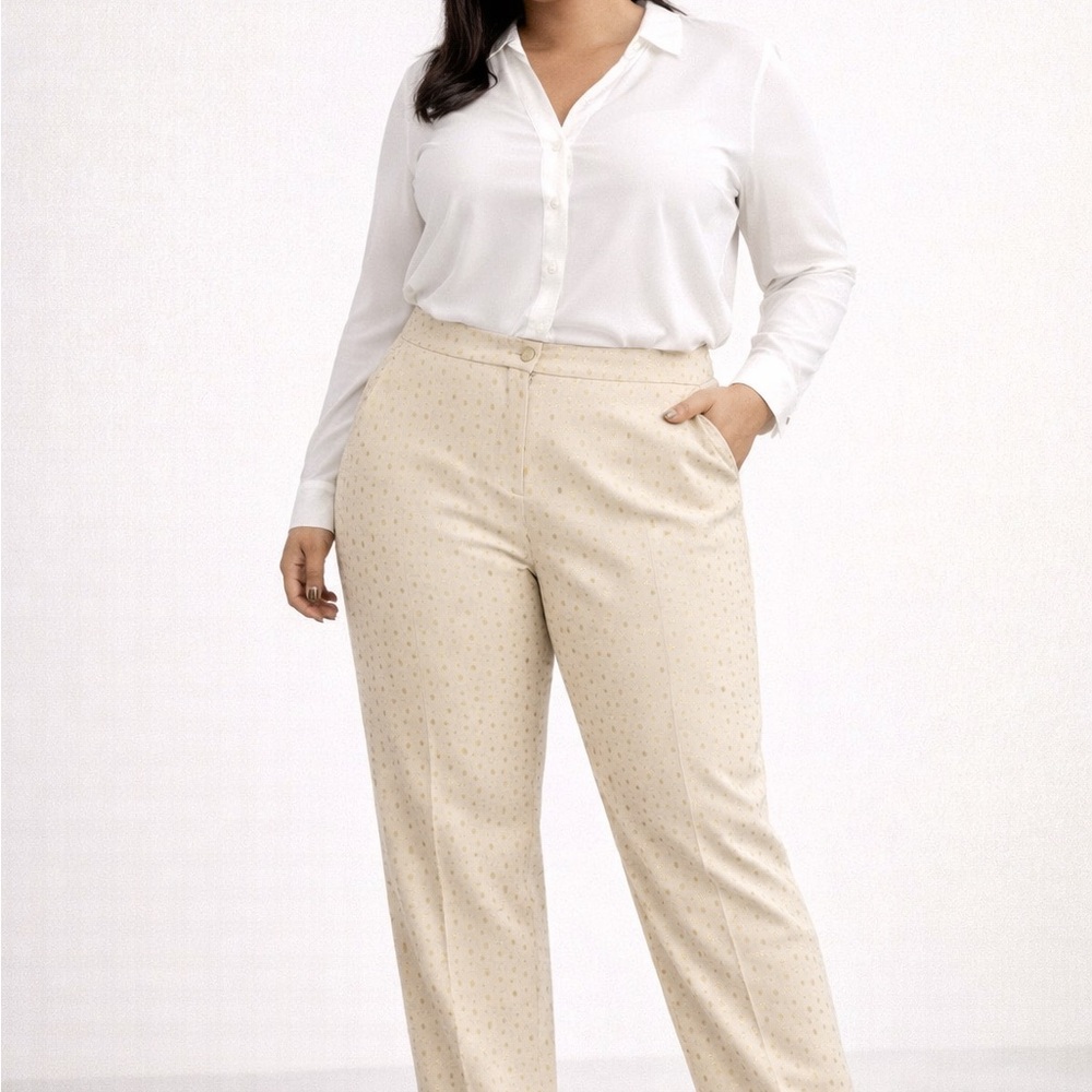 Lane Bryant Size 20 Cream Gold Polka Dot Pants Stretch Rayon Blend Women Dress